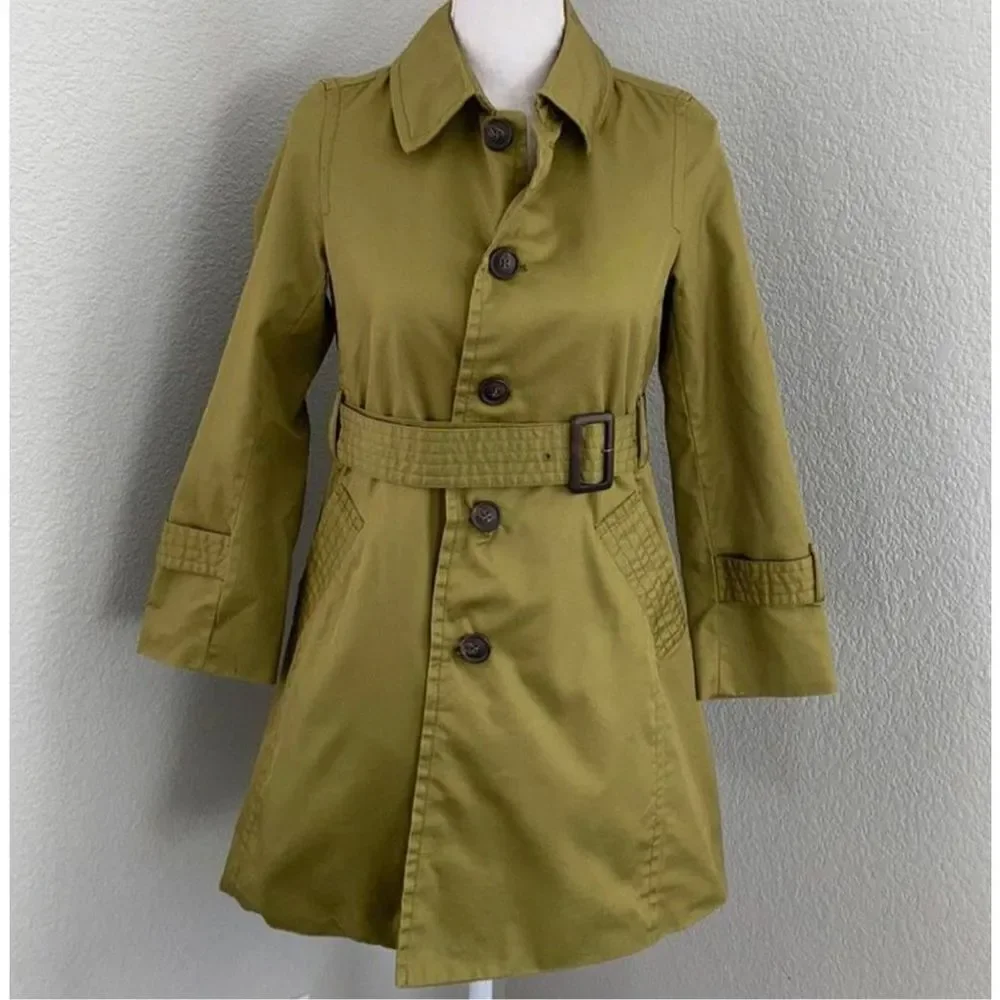 Ropé Picnic Green Belted Trench Coat Size 38/Small - Picture 1 of 10